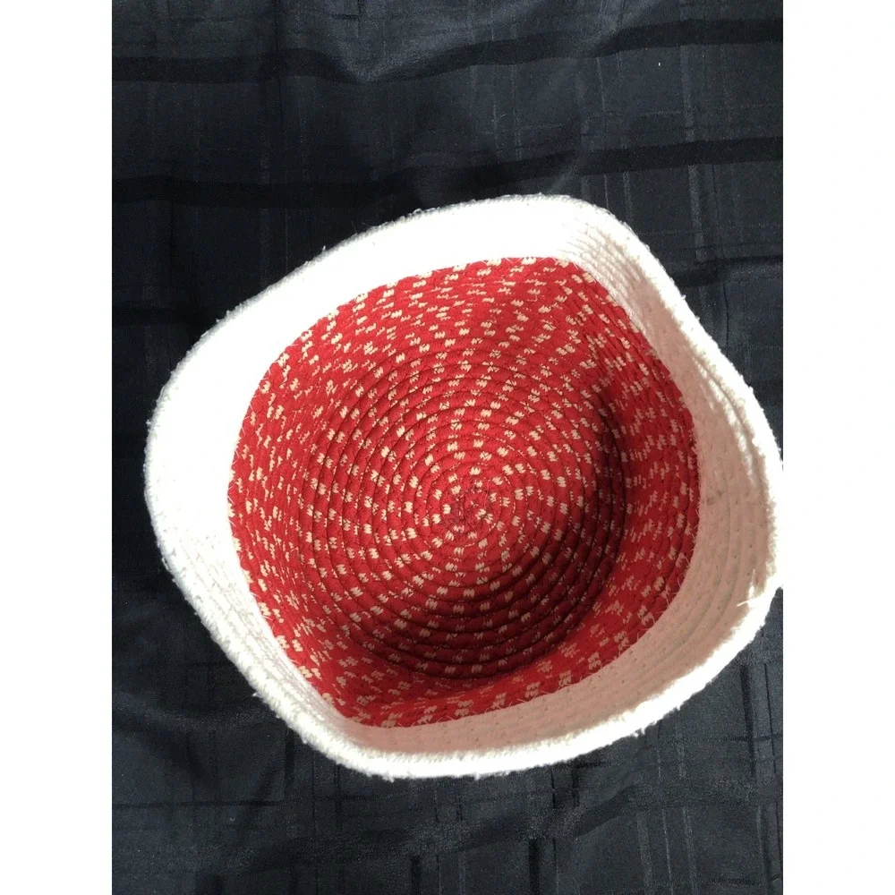 Christmas Basket - Woven Fabric in Red and White
